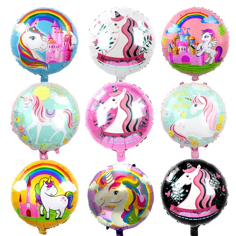 Cartoon Unicorn Flamingo Aluminum Foil Balloon Round Dreamy Metallic Mylar Balloons For Birthday Party Festival Celebration Decoration