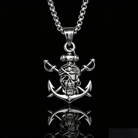 Hip Hop Skull Pirate Anchor Pendant Titanium Steel Necklace European Fashion Retro Double Sword Necklace Men Women Jewelry