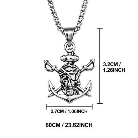 Hip Hop Skull Pirate Anchor Pendant Titanium Steel Necklace European Fashion Retro Double Sword Necklace Men Women Jewelry