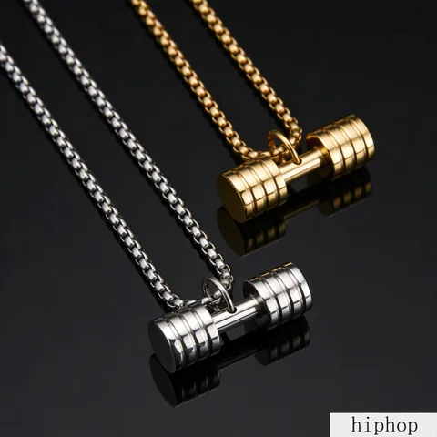 Hip Hop Barbell Pendant Necklace For Men Women Titanium Steel Dumbbell Fitness Jewelry Weightlifting Sports Enthusiast Gift