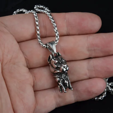 Hip Hop Titanium Steel Skull Bulldog Pendant Necklace For Men Retro Antique Silver Bulldog Skull Charms Punk Jewelry