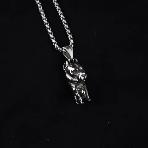 Hip Hop Titanium Steel Skull Bulldog Pendant Necklace For Men Retro Antique Silver Bulldog Skull Charms Punk Jewelry