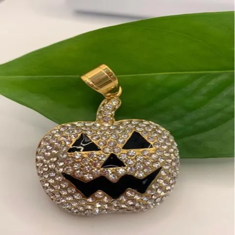 Collana con Ciondolo a Forma di Zucca di Halloween Jack-O-Lantern in Lega di Strass a Forma di Faccia da Fantasma per Gioielli da Festa Festivi