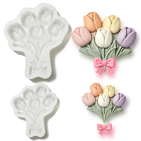 French Tulip Flower Bouquet Silicone Cake Mold For Mother's Day Chocolate Mousse Baking Dessert Making Tray DIY Craft Mold