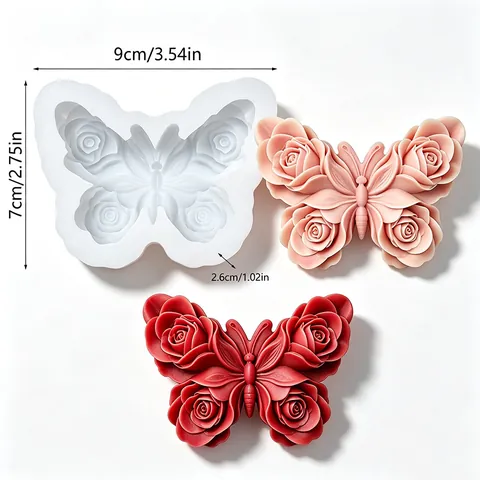 Stampo in Silicone Farfalla e Rosa Stampo per Candele Farfalla Floreale 3D Fai da Te Sapone Fondente Strumenti da Forno