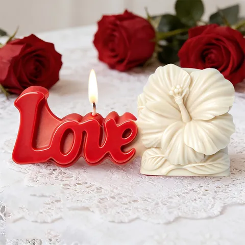 3D Love Letter Hibiscus Flower Silicone Mold For DIY Scented Candle Fondant Chocolate Cake Soap Plaster Casting Resin Craft Tool