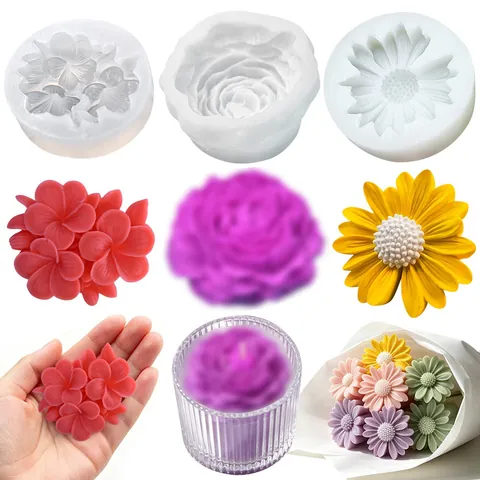 Flower Silicone Mold DIY Daisy Rose Aroma Stone Handmade Soap Gypsum Epoxy Resin Drip Glue Mold Floral Casting Crafting Tool
