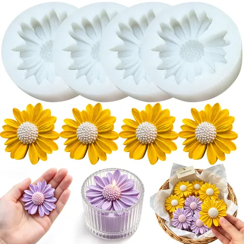 Moule en Silicone Marguerite Pour Bougie Parfumée DIY Pierre Arôme Plâtre Savon Artisanat Fait Main Moulage de Résine