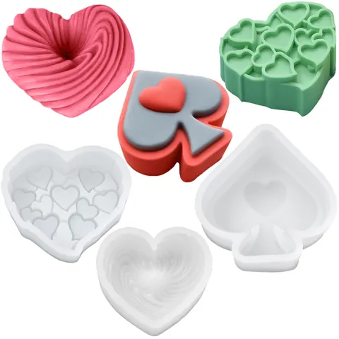Valentine's Day Heart Silicone Mousse Cake Mold Ace Of Spades Spiral Pattern Multi Layer Heart Chocolate Fondant Baking Mold