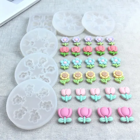DIY Flower Silicone Mold Sunflower Tulip For Fondant Cake Chocolate Candy Crafting 3D Floral Soap Candle Resin Molding Tool