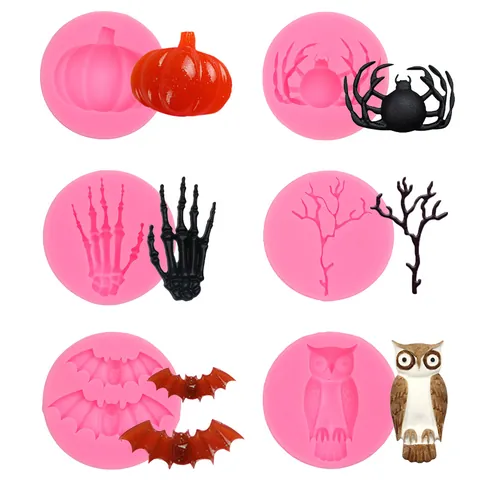 Φόρμα Σιλικόνης Halloween Κολοκύθα Αράχνη Κουκουβάγια Νυχτερίδα Κλαδιά Νεκροκεφαλή Χέρι DIY Ψήσιμο Φοντάν Σοκολάτα Διακόσμηση