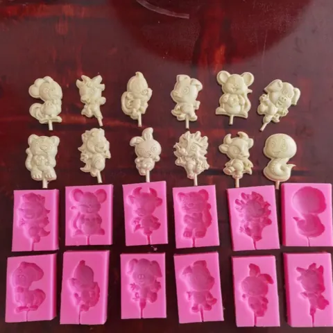 Chinese Zodiac Lollipop Silicone Mold Cartoon Animal Chocolate Candy Biscuit Decoration Baking Tool DIY Cake Ornament Mold