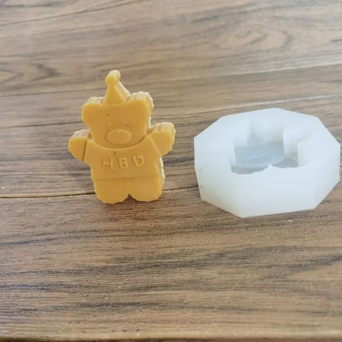 Happy Birthday Bear Silicone Mold DIY Candle Gypsum Cake Decoration HBD Lettering Party Hat Animal Shape Baking Tool