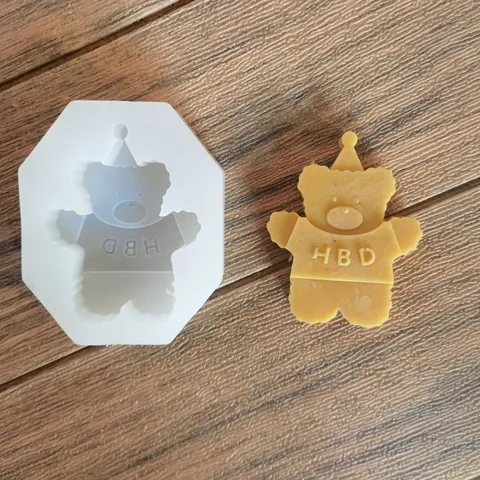 Happy Birthday Bear Silicone Mold DIY Candle Gypsum Cake Decoration HBD Lettering Party Hat Animal Shape Baking Tool