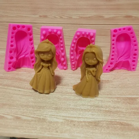 3D Princess Girl Silhouette Silicone Cake Mold Q-Version Cute Girl Shape Fondant DIY Chocolate Candle Ornament Making Mold