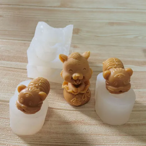Moule en Silicone en Forme de Tigre 3D pour Gâteau Mousse au Chocolat Glaçon Gypse Ornement de Voiture Animal Bougie DIY
