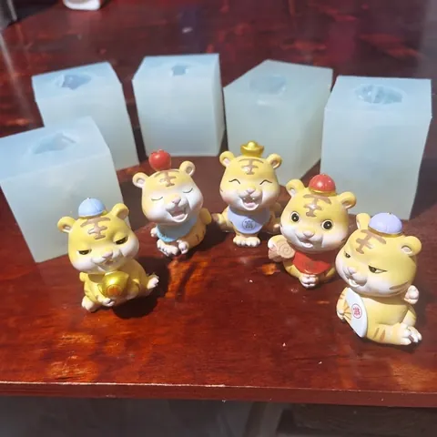 Stampo in Silicone a Forma di Tigre Cartone Animato per Candele Profumate Fai-da-te Artigianato in Resina Stile Cinese