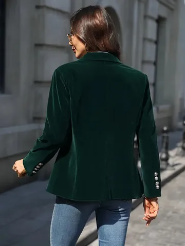 Women's Slim Fit Polyester Velvet Blazer Jacket Notch Lapel Single Button Elegant Long Sleeve Business Casual Top