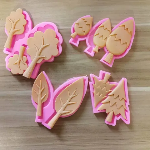 Silicone Tree Leaf Fondant Mold For Cake Border Chocolate Decoration DIY Baking Tool Pink Sugarcraft Resin Clay Gum Paste Mold