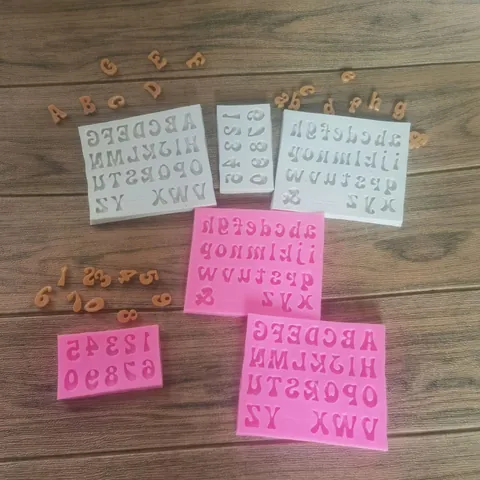 Alphabet Letters Numbers Silicone Cake Decoration Mold Fondant Chocolate Liquid Silicone Mold For Baking Decor Pink Gray