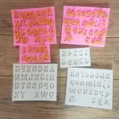 Alphabet Letters Numbers Silicone Cake Decoration Mold Fondant Chocolate Liquid Silicone Mold For Baking Decor Pink Gray