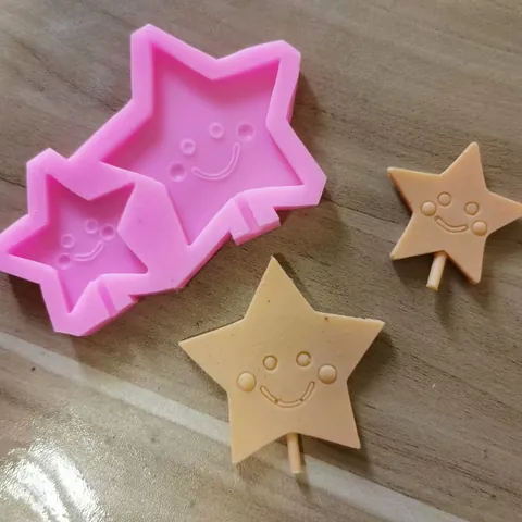2 Cavity Star Smiley Face Silicone Mold For Chocolate Lollipop Fondant Cookie Baking Tool Pink Star Shape Cake Decorating Mold