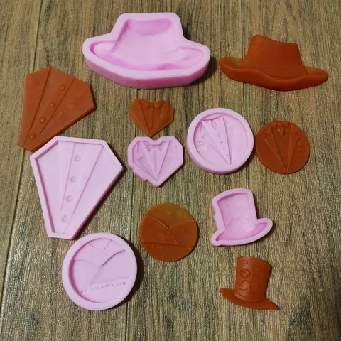 Smoking Anzug Krawatte Fliege Zylinder Silikonform Gentleman Thema Fondant Schokolade Keks Backen Dekoration Küche DIY Werkzeug