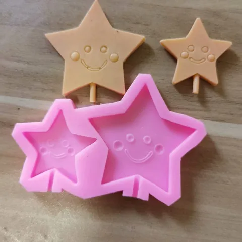 2 Cavity Star Smiley Face Silicone Mold For Chocolate Lollipop Fondant Cookie Baking Tool Pink Star Shape Cake Decorating Mold