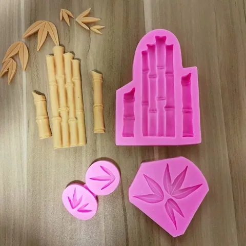 Bambus Und Bambusblatt Silikonform Set Für Tortendekoration Fondant Schokolade Ton Keks Flexible Rosa Backwerkzeug Form
