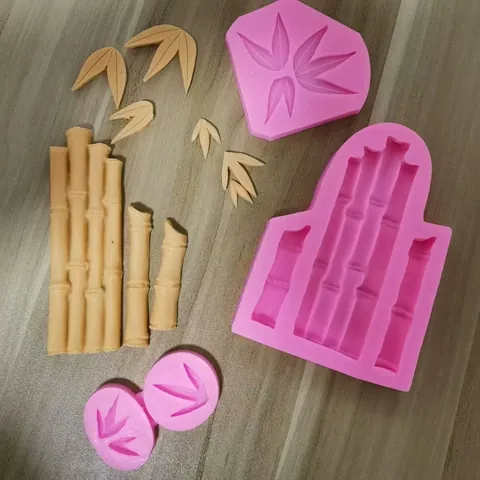 Bambus Und Bambusblatt Silikonform Set Für Tortendekoration Fondant Schokolade Ton Keks Flexible Rosa Backwerkzeug Form