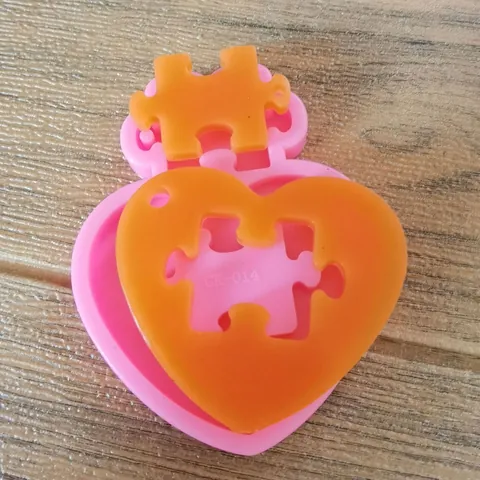 Heart Puzzle Mirror Silicone Mold For DIY Epoxy Resin Keychain Pendants Cake Cookie Decoration Crafting CK-014 Pink Template