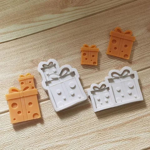 Molde de Silicona de Caja de Regalo con Lazo de 2 Cavidades para Decoración de Pasteles Fondant Chocolate Herramienta de Bricolage