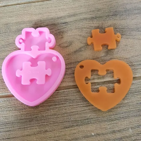 Heart Puzzle Mirror Silicone Mold For DIY Epoxy Resin Keychain Pendants Cake Cookie Decoration Crafting CK-014 Pink Template