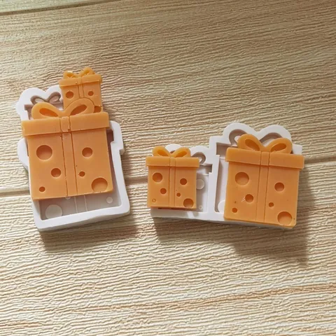 Molde de Silicona de Caja de Regalo con Lazo de 2 Cavidades para Decoración de Pasteles Fondant Chocolate Herramienta de Bricolage