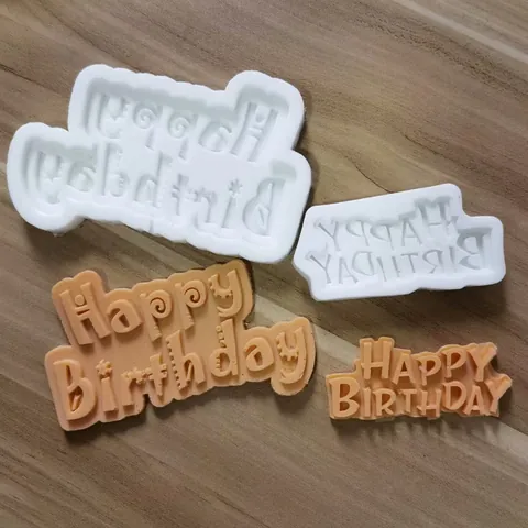 Happy Birthday English Letter Cake Topper Silicone Mold Fondant Chocolate Baking Mold For DIY Cake Decorating Sugarcraft