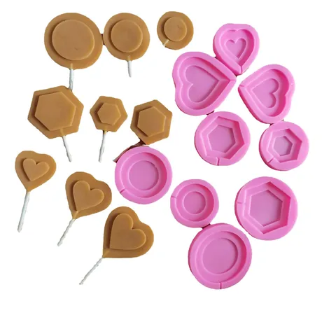 Lollipop Silicone Mold Heart Round Hexagon DIY Chocolate Candy Biscuit Mousse Baking Tool Pink Flexible Easy Release Homemade Dessert Making Kitchen Accessory