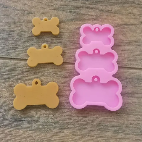 3-Cavity Dog Bone Silicone Mold For DIY Resin Crafting Mirror Surface Car Aromatherapy Pendant Keychain Jewelry Making Tool Pink