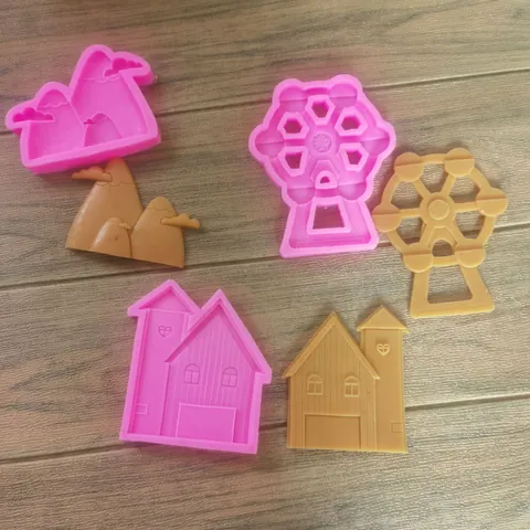 Moule à Biscuits au Chocolat en Silicone Forme Château Moulin à Vent Animation Outil Décoration Gâteaux DIY Artisanat Dessert Moderne