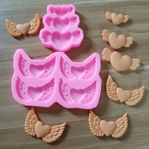 Heart Wing Silicone Mold Pink Baking Cake Decoration Molds DIY Chocolate Cookie Mold 3-Cavity 4-Cavity Kitchen Utensils