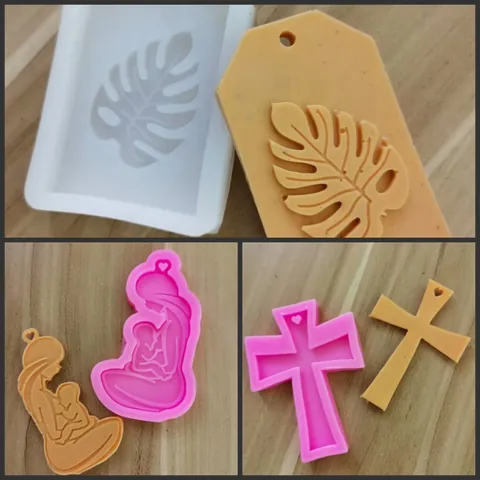 Silicone Molds For Keychain Pendant Making Mother Child Cross Monstera Leaf Shapes DIY Resin Epoxy Fondant Chocolate Craft Tools