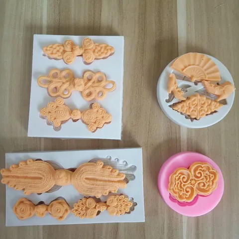 Chinese Retro Style Silicone Cake Mold Chinese Knot Fan Ruyi Shape Fondant Chocolate Liquid Silicone DIY Baking Mold Tools