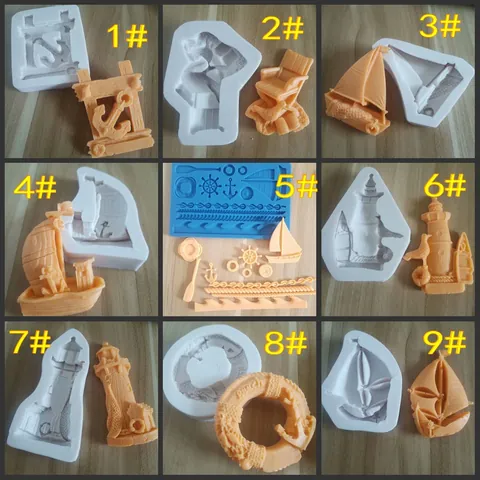 Nautical Theme Silicone Mold Anchor Sailboat Lighthouse Liquid Silicone Molds For Cake Decorating Fondant Chocolate DIY Baking Tools