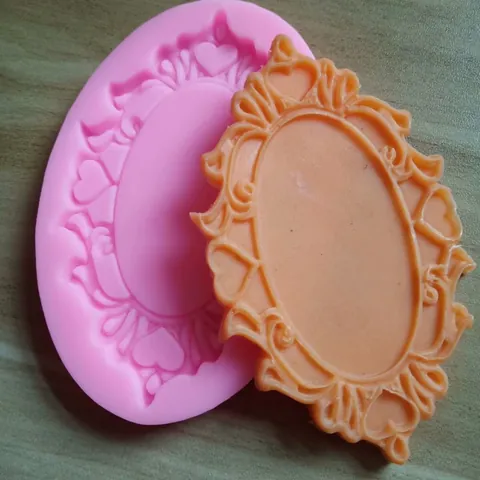 Vintage European Style Heart Oval Photo Frame Silicone Mold For Valentine's Day DIY Baking Fondant Chocolate Clay Mold
