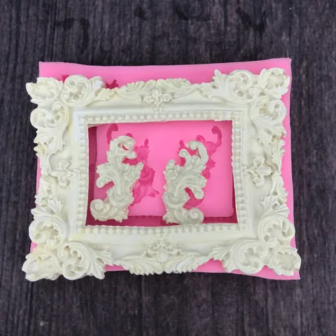 Vintage Relief Photo Frame Silicone Mold Baroque Style Relief Fondant Cake Decorating DIY Chocolate Baking Tool Mould