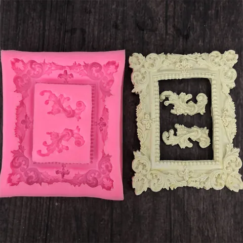 Vintage Relief Photo Frame Silicone Mold Baroque Style Relief Fondant Cake Decorating DIY Chocolate Baking Tool Mould