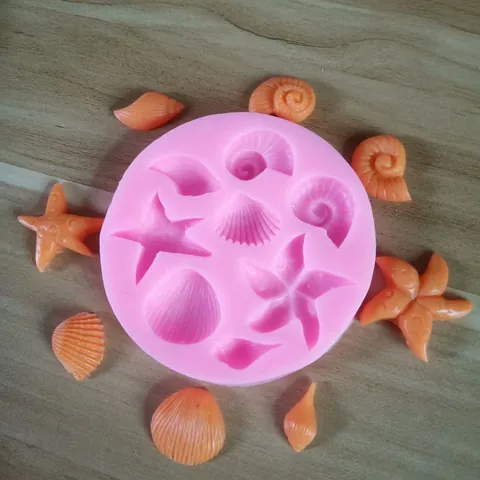 Ocean Shell Starfish Conch Silicone Mold For Cake Decoration Fondant Chocolate Baking DIY Pastry Tools Pink Round