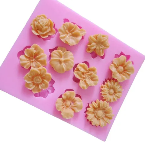 Moule en Silicone pour Fondant 11 Cavités Fleurs 3D Floral Chocolat Biscuit Outil de Pâtisserie Décoration de Gâteau Rose