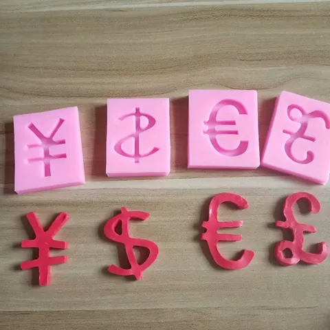 Moldes de Silicona de Símbolos de Monedas Para Decoración de Pasteles Fondant Chocolate Dólar Euro Libra Yen Herramientas de Panadería
