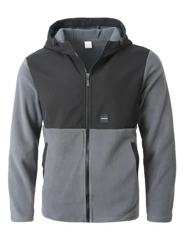 Ανδρική Ζακέτα με Κουκούλα Polar Fleece Χρωματική Αντίθεση Casual Ζεστό Φούτερ με Φερμουάρ και Μακριά Μανίκια για Χειμώνα Εξωτερικό