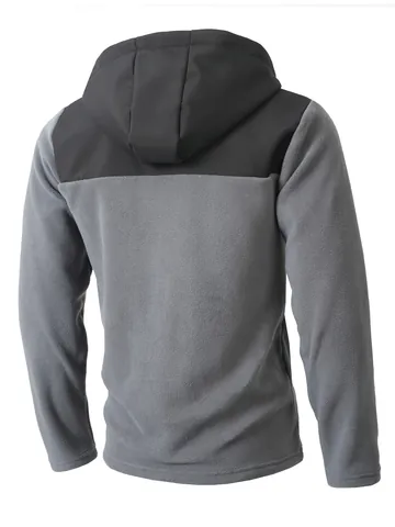 Giacca da Uomo con Cappuccio in Polar Fleece Blocchi di Colore Casual Calda Felpa con Zip Intera e Maniche Lunghe per Outdoor Invernale